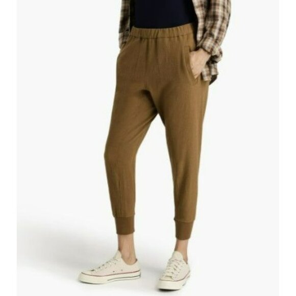 James Perse Camel Brown Cropped Twill Jogger Track Pants Womens - Picture 1 of 13